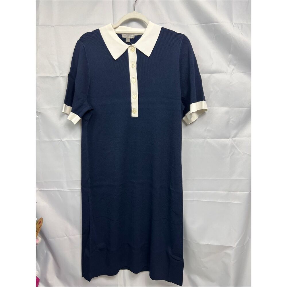 J. Crew Short-sleeve contrast-trim sweater-dress BP517 Navy white size 2X NWT - Picture 11 of 16